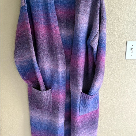 Cato Women's multi colored Purple and Pink Open Front Cardigan long soft NWOT - Picture 3 of 10